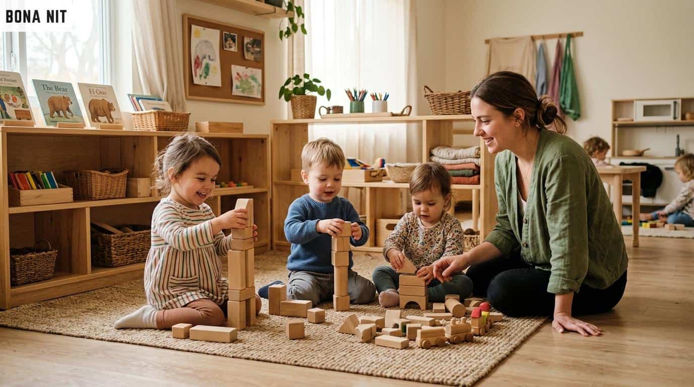Niños jugando en una escuela infantil bilingüe de Barcelona
